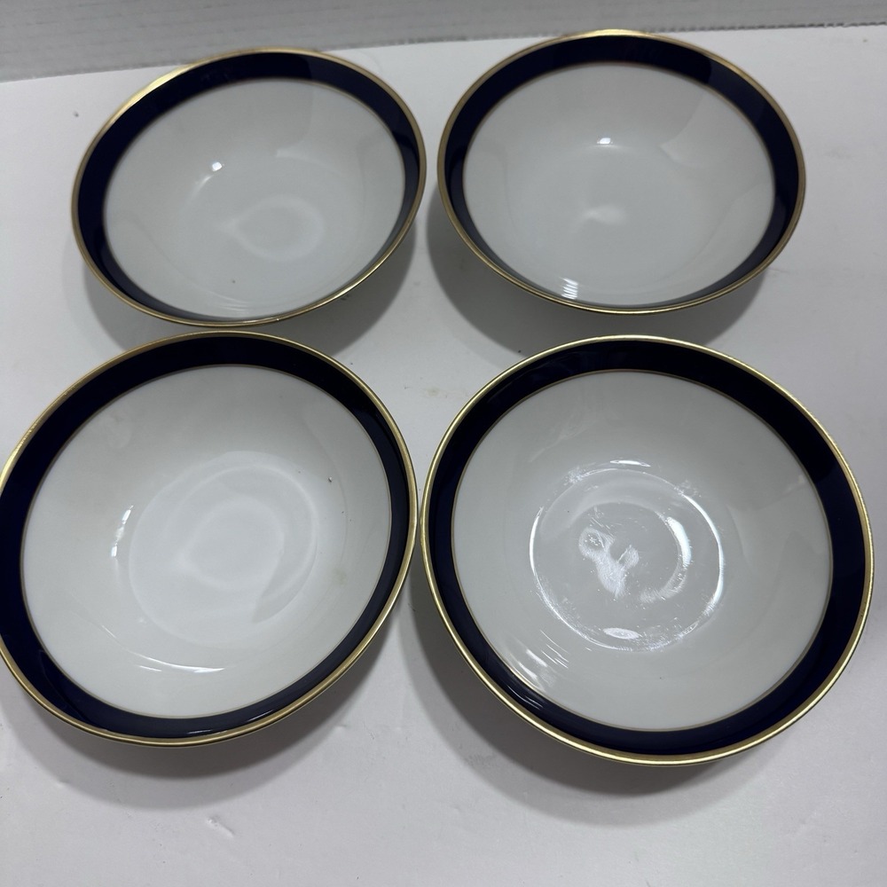 Bareuther Waldsassen Bavaria Echt Cobalt Fruit Desert Bowl Set of 4 Vtg 5"